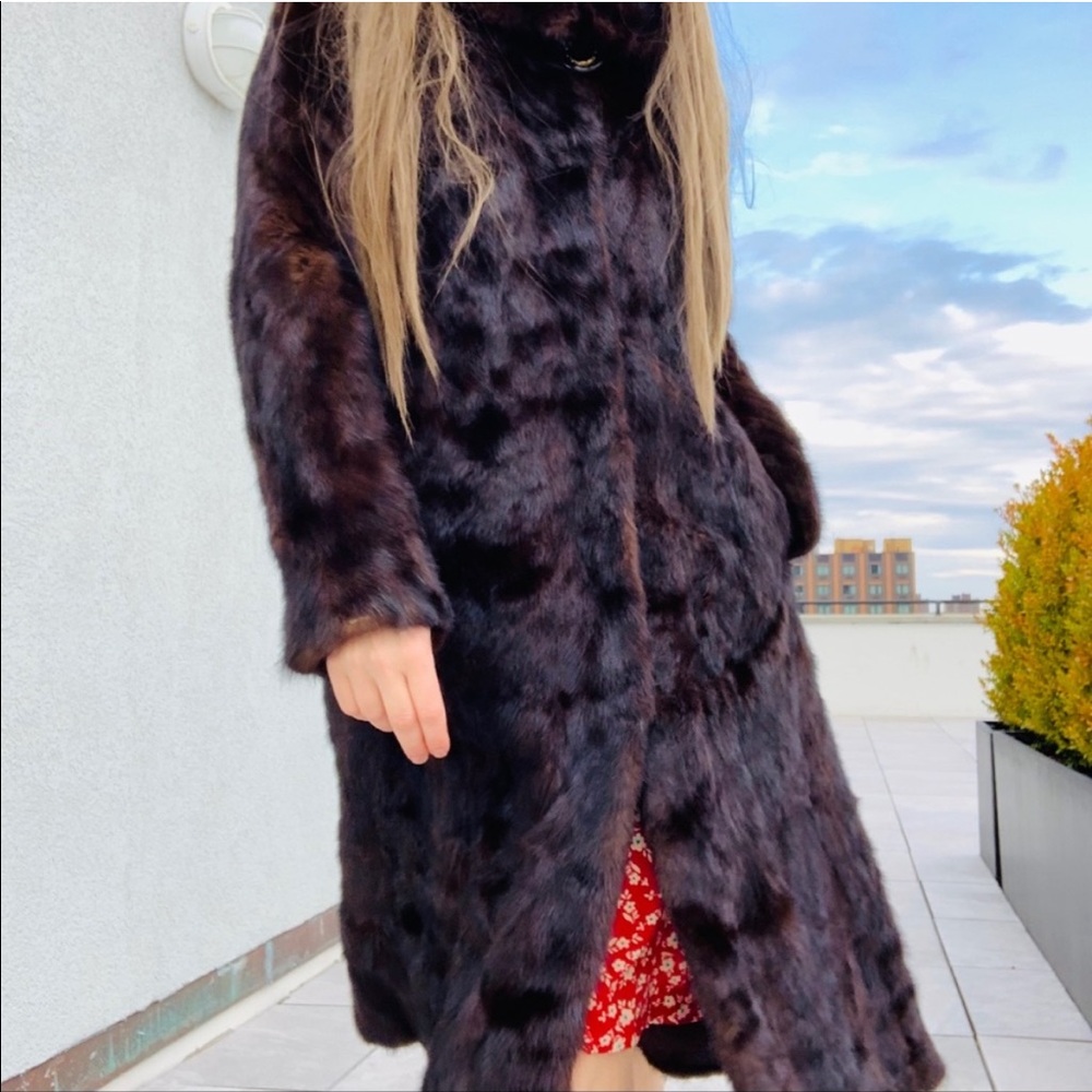 Genuine Mink Widen Bottom A-line Hooded Long Fur Coat EU 44 - Picture 7 of 16